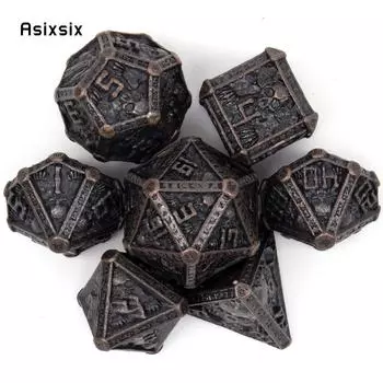 7 шт., металлические кубики с черным черепом, набор твердых металлических многогранных кубиков, подходящий для ролевой игры, настольной игры, карточной игры