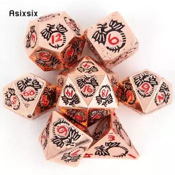 7 шт., металлические кубики с медным драконом, набор твердых металлических многогранных кубиков, подходящий для ролевой игры, настольной игры, карточной игры разноцветный