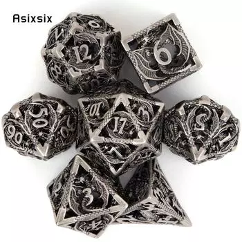 7 шт., металлические кубики с серебряным драконом, набор полых металлических многогранных кубиков, подходит для ролевой игры, настольной игры, карточной игры разноцветный