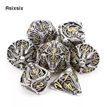 7 шт., металлические кубики с серебряным, золотым черепом, набор полых металлических многогранных кубиков, подходит для ролевой игры, настольной игры, карточной игры разноцветный