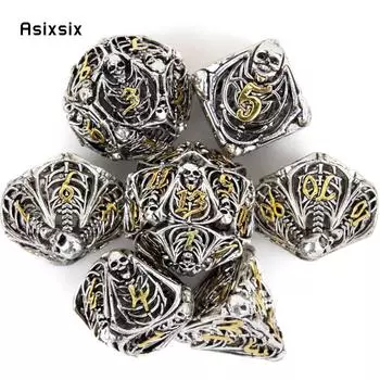 7 шт., металлические кубики с серебряным, золотым черепом, набор полых металлических многогранных кубиков, подходит для ролевой игры, настольной игры, карточной игры разноцветный