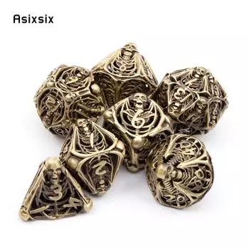 7 шт., металлические кубики с желтым черепом, набор полых металлических многогранных кубиков, подходящий для ролевой игры, настольной игры, карточной игры разноцветный