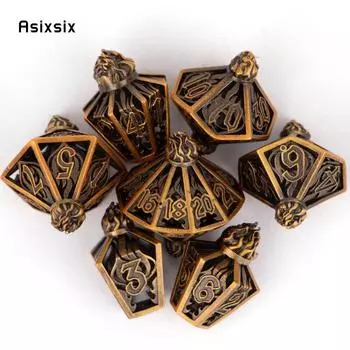 7 шт., металлические кубики с желтым пламенем, набор полых металлических многогранных кубиков, подходит для ролевой игры, настольной игры, карточной игры разноцветный