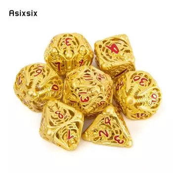 7 шт., металлические кубики с золотисто-красным черепом, набор полых металлических многогранных кубиков, подходит для ролевой игры, настольной игры, карточной игры разноцветный