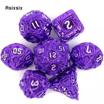 7 шт. металлические кубики в фиолетовую и белую полоску, набор цельных металлических многогранных кубиков, подходящий для ролевой игры, настольной игры, карточной игры