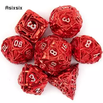 7 шт. металлические кубики в красную, белую полоску, набор цельных металлических многогранных кубиков, подходящий для ролевой игры, настольной игры, карточной игры