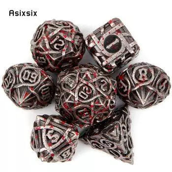 7 шт., металлические кубики в серебристо-красную полоску, набор цельнометаллических многогранных кубиков, подходящий для ролевой игры, настольной игры, карточной игры