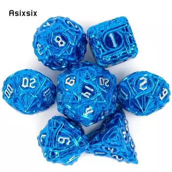 7 шт., металлические кубики в сине-белую полоску, набор цельнометаллических многогранных кубиков, подходящий для ролевой игры, настольной игры, карточной игры