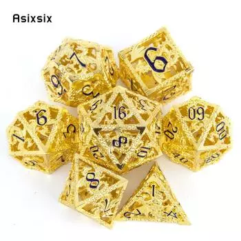 7 шт., металлические кубики золотого, черного цвета, летающий дракон, набор полых металлических многогранных кубиков, подходит для ролевой игры, настольной игры, карточной игры разноцветный