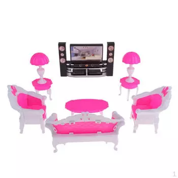 7 шт. миниатюрный пластиковый комплект мебели для кукольного домика, торцевой стол, диван, лампа для телевизора