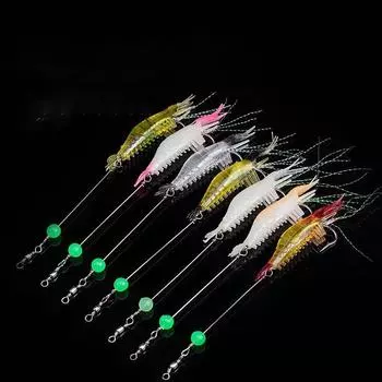 7 шт. Мягкие светящиеся в темноте рыболовные приманки с крючком, искусственная приманка в виде креветки для окуня, щуки, форели, реалистичный пластиковый червь для пресной и соленой воды 7pcs