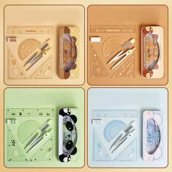 7 шт. мультяшные милые студенческие линейки транспортир компас четкая шкала точный математический геометрический набор канцелярские школьные принадлежности A1