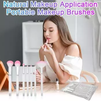 7 шт./набор кистей для макияжа с прозрачной ручкой и блестками, портативная многофункциональная рассыпчатая пудра, румяна, контур для глаз фиолетовый