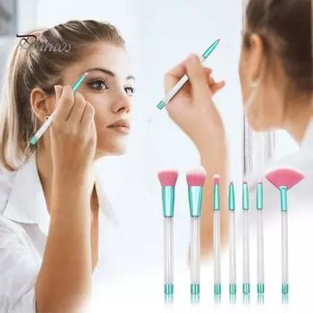 7 шт./набор кистей для макияжа с прозрачной ручкой и блестками, портативная многофункциональная рассыпчатая пудра, румяна, контур, тени для век, брови, губы, косметическая кисть фиолетовый