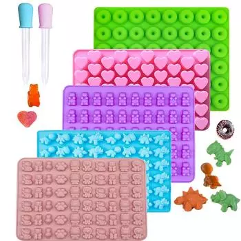 7 шт./набор силиконовых формочек для желейных мишек, мини-формочки для шоколадных конфет для детей с 2 капельницами, включая форму пончика в виде сердечек в виде динозавра-медведя
