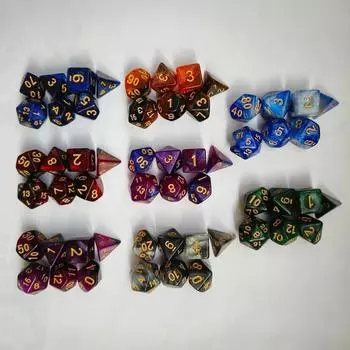 7 шт. новых двухцветных многогранных игральных костей со звездным небом для настольной игры RPG Cthulhu Running Team D20 D12 D10 D8 D6 D4 Dnd Dice Set