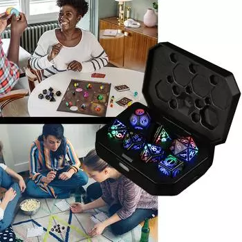 7 шт. перезаряжаемых светодиодных электронных кубиков с зарядным устройством, светящиеся многогранные кубики, настольные ролевые игровые кубики