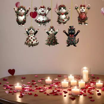 7 шт. подвесные украшения в виде кота акриловые брелки подарки роза кошечка декоративные украшения для