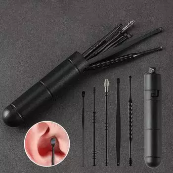 7 шт портативный инструмент для чистки ушей из нержавеющей стали для ухода за ушами, инструмент для удаления ушной серы чёрный