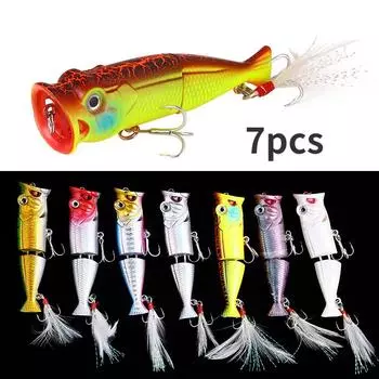 7 шт. поверхность воды с перьями, приманка для моделирования скалолазания с тремя крючками, жесткая приманка 7pcs
