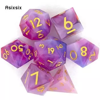7 шт. розовые, фиолетовые, золотые, с острыми краями, смоляные кубики, многогранные кубики, подходящие для ролевых ролевых игр, настольная игра разноцветный