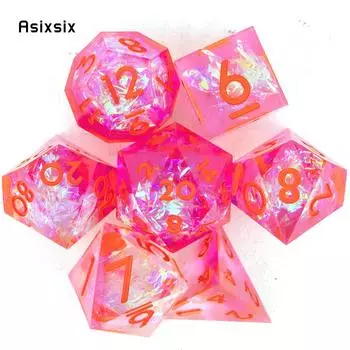 7 шт. розовые и красные кубики с острыми краями, многогранные кубики из смолы, подходящие для ролевых ролевых игр, настольная игра разноцветный