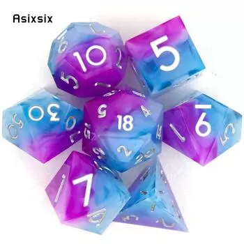 7 шт. розовые, синие, белые, с острыми краями, смоляные кубики, многогранные кубики, подходящие для ролевых ролевых игр, настольная игра разноцветный