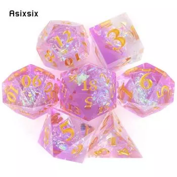 7 шт. розовые смоляные золотые кубики с острыми краями, многогранные кубики, подходящие для ролевой ролевой настольной игры разноцветный