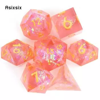7 шт. розовые смоляные золотые кубики с острыми краями, многогранные кубики, подходящие для ролевой ролевой настольной игры разноцветный