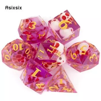 7 шт. розовый череп, смола, золотой номер, острые края, многогранные кости, подходят для ролевых игр, настольная игра, карточная игра разноцветный
