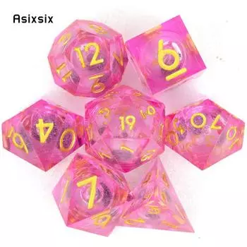 7 шт. розовый золотой номер с струящимся песком, многогранные кости с острыми краями, подходящие для настольной игры в жанре RPG разноцветный
