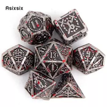 7 шт. серебристо-красные двойные мечи металлические кубики однотонные многогранные кубики набор подходят для ролевой ролевой настольной игры разноцветный