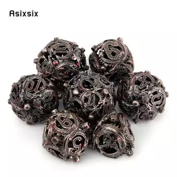 7 шт. серебристо-красные круглые металлические кости дракона полые металлические многогранные кости подходят для ролевых игр, настольных игр, карточных игр разноцветный