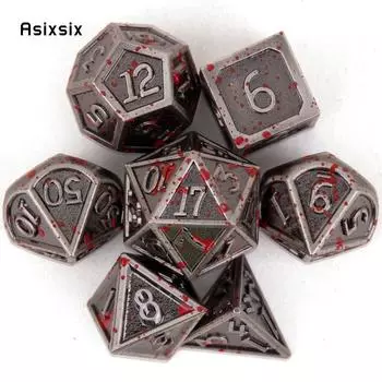 7 шт. серебристо-красные стандартные металлические кубики, набор цельнометаллических многогранных кубиков, подходящий для ролевой игры, настольной игры, карточной игры разноцветный