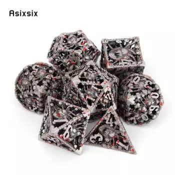 7 шт. серебристо-красный металлический кубик в виде осьминога, набор полых металлических многогранных кубиков, подходит для ролевой игры, настольной игры, карточной игры разноцветный