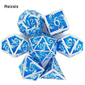 7 шт. серебристо-синие металлические кубики для рук, набор цельнометаллических многогранных кубиков, подходящий для ролевой игры, настольной игры, карточной игры разноцветный