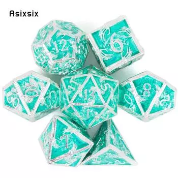 7 шт. серебристо-зеленые металлические кубики для рук, набор твердых металлических многогранных кубиков, подходящий для ролевой игры, настольной игры, карточной игры разноцветный