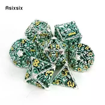 7 шт. серебристо-зеленый металлический кубик в форме осьминога, набор полых металлических многогранных кубиков, подходящий для ролевой ролевой игры, настольной игры, карточной игры разноцветный