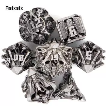 7 шт. серебряная летучая мышь, металлические кубики, набор твердых металлических многогранных кубиков, подходящий для ролевой ролевой игры, настольной игры, карточной игры разноцветный