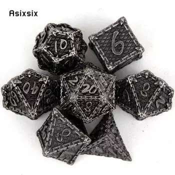 7 шт. серебряные металлические кубики в виде рыбьей чешуи, набор цельных металлических многогранных кубиков, подходящий для ролевой игры, настольной игры, карточной игры слоновая кость