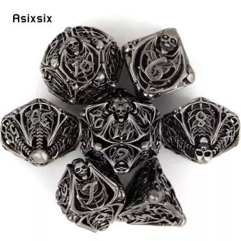 7 шт. серебряный череп металлические игральные кости набор полых металлических многогранных кубиков подходит для ролевой игры, настольной игры, карточной игры разноцветный