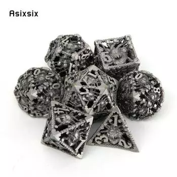 7 шт. серебряный металлический кубик в виде осьминога, набор полых металлических многогранных кубиков, подходящий для ролевой ролевой игры, настольной игры, карточной игры разноцветный