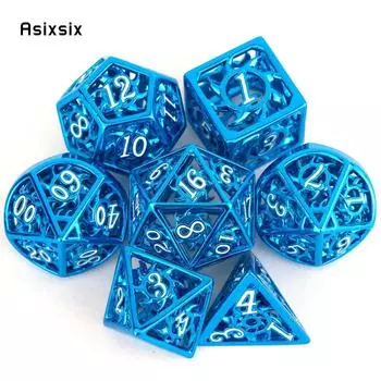 7 шт. сине-белые вращающиеся циклонные металлические кубики, набор полых металлических многогранных кубиков, подходящий для ролевой ролевой игры, настольной игры, карточной игры разноцветный