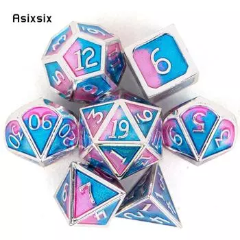 7 шт., синие, розовые, стандартные металлические кубики, набор твердых металлических многогранных кубиков, подходящий для ролевой ролевой игры, настольной игры, карточной игры разноцветный