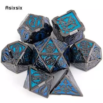 7 шт. синие, серебряные двойные мечи, металлические кубики, набор одноцветных многогранных кубиков, подходящий для ролевой ролевой настольной игры разноцветный