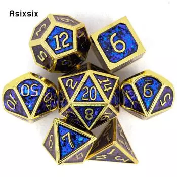 7 шт. синие, золотые стандартные металлические кубики, набор твердых металлических многогранных кубиков, подходящий для ролевой игры, настольной игры, карточной игры разноцветный
