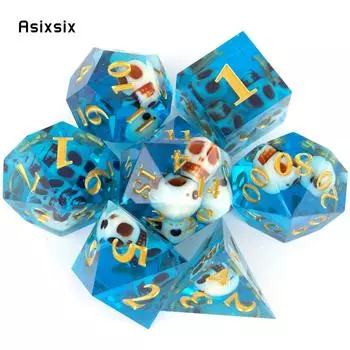 7 шт. синий череп, смола, золотой номер, острые края, многогранные кости, подходят для ролевых игр, настольная игра, карточная игра разноцветный