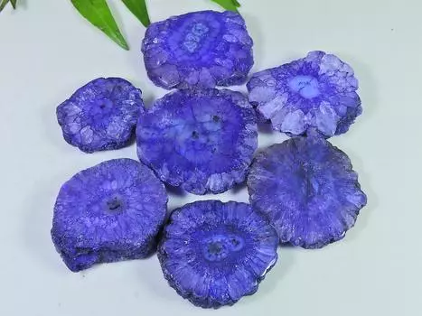 7 шт. Синий солнечный друзовый агат жеод кабошон россыпью драгоценных камней 24-32 мм RQ-2663