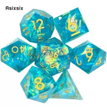 7 шт. синий золотой номер с острыми краями, смоляные кубики, многогранные кубики, подходящие для ролевых ролевых игр, настольная игра разноцветный