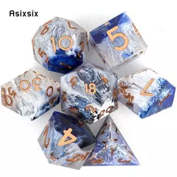 7 шт. синий золотой номер с острыми краями, смоляные кубики, многогранные кубики, подходящие для ролевых ролевых игр, настольная игра разноцветный